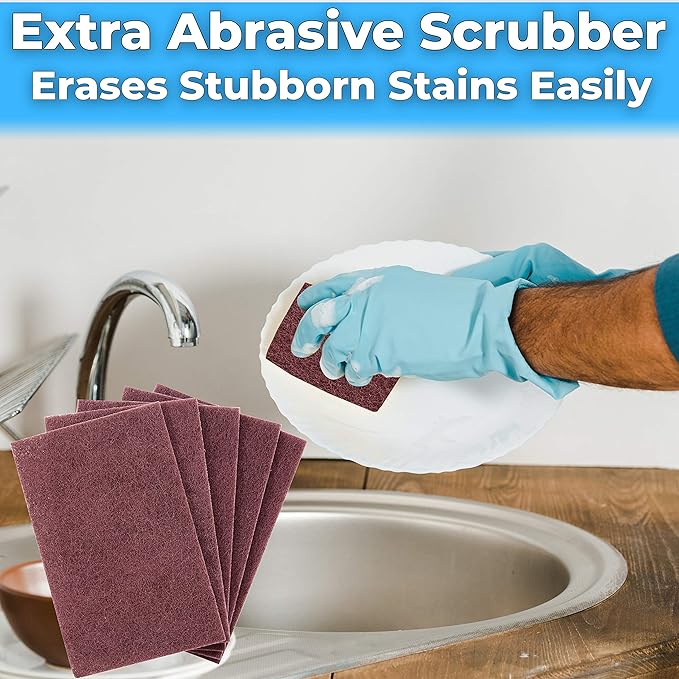 Heavy Duty XL Red Scouring Pads. 6x9 in 10 Pack of Scrubber Tools for Cleaning Stainless Steel Pots, Pans, Grills and Griddles. Extra Large Pad for Outdoor Use on Railings and Tiles.