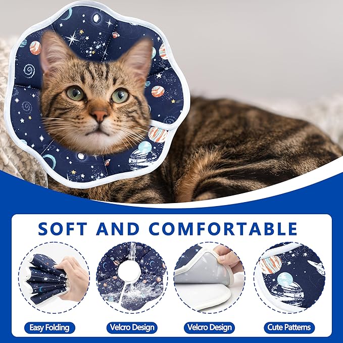 Soft Adjustable Cat Cone Collar, Comfortable Cat Recovery Collar Suitable for Various Types of Cats,Elizabethan Neck Protective Collar for Cats After Surgery (Dark Blue, X-Small)