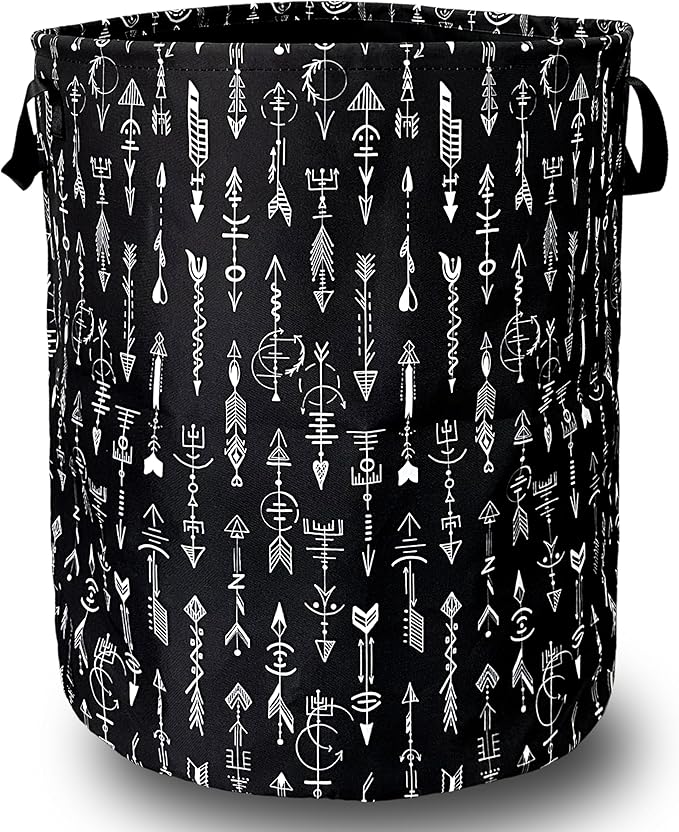 Black White Adventure Arrow Laundry Basket Foldable With Handles Tote Bag Oxford Cloth Funny Laundry Hamper Clothes Storage Bucket Toy Organizer 18.9" x 16.5" For Bathroom/Laundry/Bedroom