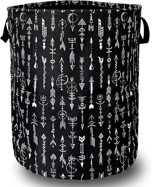 Black White Adventure Arrow Laundry Basket Foldable With Handles Tote Bag Oxford Cloth Funny Laundry Hamper Clothes Storage Bucket Toy Organizer 18.9" x 16.5" For Bathroom/Laundry/Bedroom