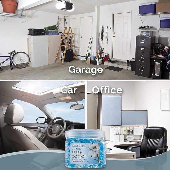 SMELLS BEGONE Odor Eliminator Gel Beads - 12 oz, Pack of 6 - Eliminates Odor in Bathrooms, Cars, Boats, RVs & Pet Areas - Air Freshener - Made with Essential Oils - Fresh Cotton Scent