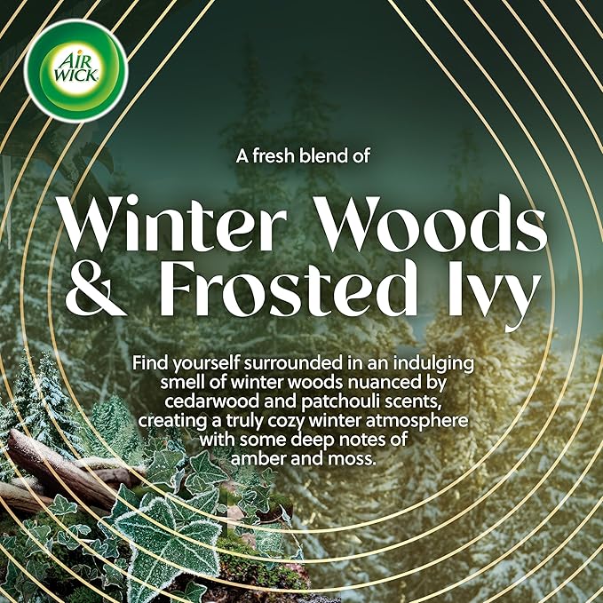 Air Wick Plug In Advanced Scented Oil,Winter Woods + Frosted Ivy, AirFresheners for Home Long Lasting, Air Freshener Plug In, House Essentials for Small Spaces + Large Spaces,(Pack of 25)