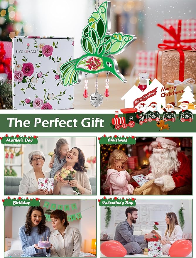 KY&BOSAM Hummingbird Suncatcher I Love You Aunt Gifts for Wome Stained Glass for Windows Suncatchers Hanging Home Garden Decor Wind Chime Birthday Gifts for Aunt Mothers Day Valentine's Christmas