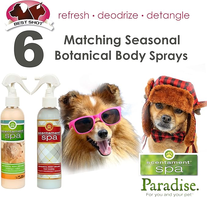 Best Shot Scentament Spa Botanical Body Splash, Detangler Spray, Hypoallergenic Body Spray for Cat and Dog, Berry Amaretto, 8 Oz.