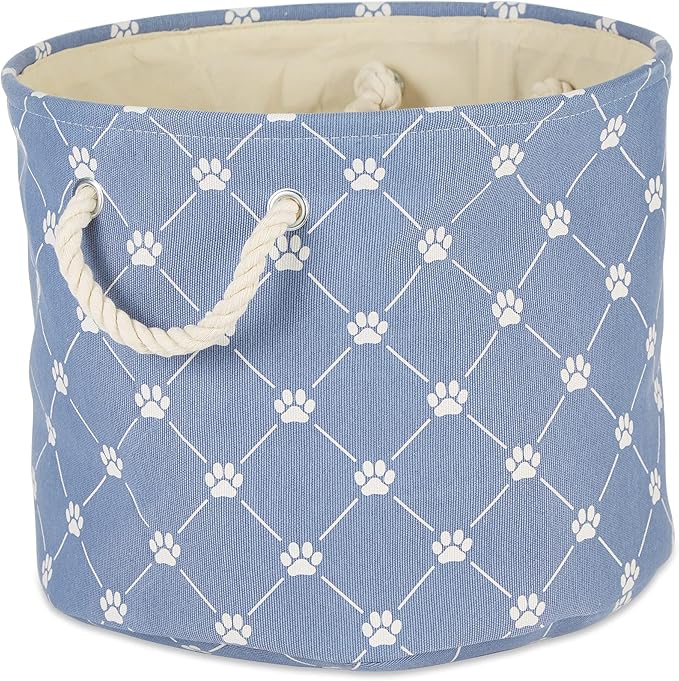 Bone Dry Pet Storage Paw and Bone, Trellis Collection, Large Round, 15x18x18, Stonewash Blue