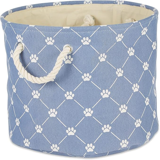 Bone Dry Pet Storage Paw and Bone, Trellis Collection, Large Round, 15x18x18, Stonewash Blue
