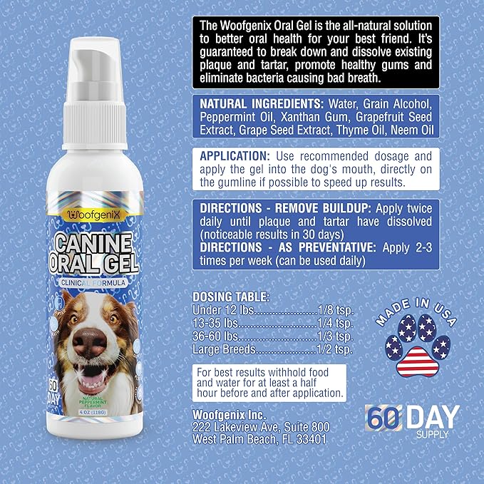 Dog Teeth Cleaning Gel - Canine Tooth Brushing Alternative - Vet Reviewed to Eliminate Plaque, Tartar & Bad Breath - Breath Freshener - Natural Peppermint (60 Day Supply)