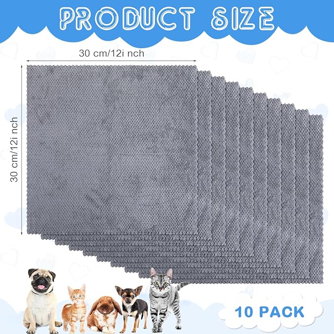 Vitalcozy 10 Pcs Guinea Pig Cage Liners Washable Rat Bedding for Guinea Pigs Controlling Absorbent Waterproof Pee Pads Blanket for Rabbits Hamster Small Animals Chinchilla(12 x 12 Inch,Gray)