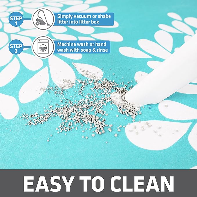 Drymate Original Cat Litter Mat, Contains Mess from Box, Protects Floors, Urine-Proof, Machine Washable, Soft on Kitty Paws, Absorbent, Waterproof (USA Made, Recycled Content) (20”x28”)(Rejuv Blue)