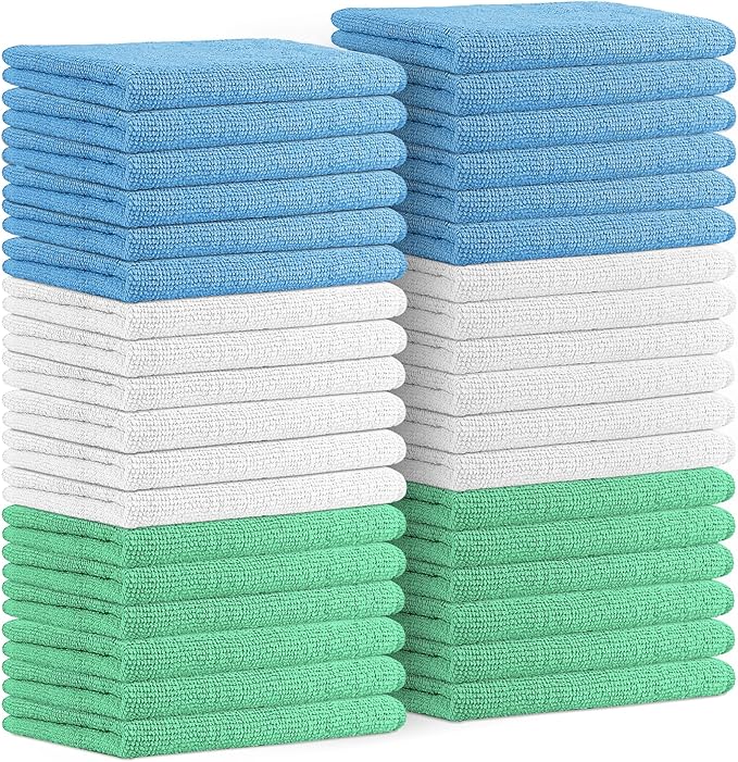 Avalon Towels Microfiber Cleaning Cloths Value Pack of 36 Size 16" x 16", Highly Absorbent, Lint Free, Reusable and Washable, Multicolor