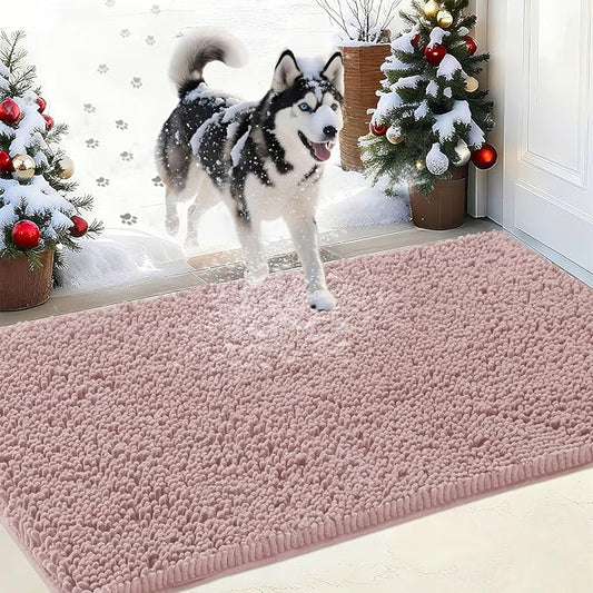 IM HOME Chenille Absorbent Outdoor Doormat 30" x 20", Washable Muddy Door Mats for Dog Non Slip Indoor Doormat Dog Mat for Muddy Paw Front Inside Doormats for Entryway Dusty Pink