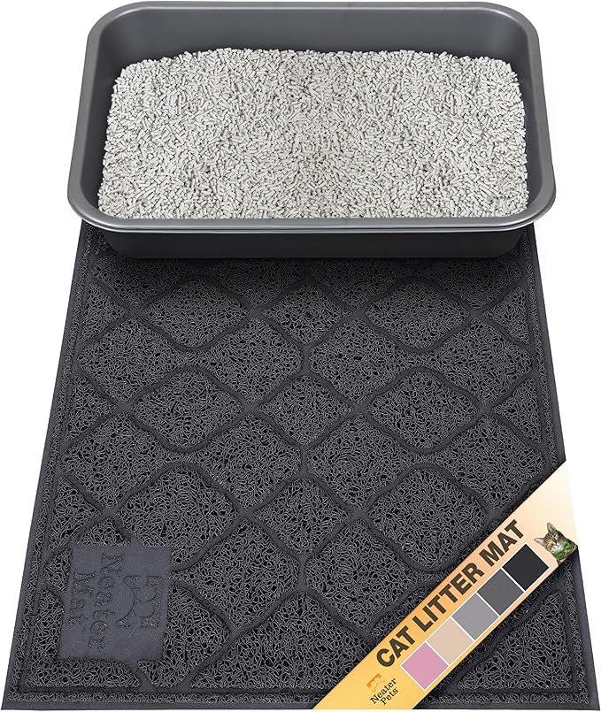 Neater Pets Neater Mat Cat Litter Rug, Thick & Durable Cat Mat for Litter Box, Trapper Pad Catches Mess to Protect Indoor Floors, Soft on Kitty Paws, Anti-Skid Grip Backing, Easy to Clean, Black