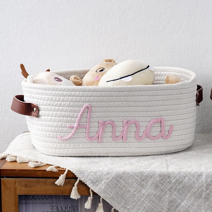 Custom Baby Shower Basket Gift, Personalized Baby Gift Basket, Personalized Newborn Gift Baby Name Gift Baby Toy Basket Baby Boy or Girl Name Basket (Style 2)