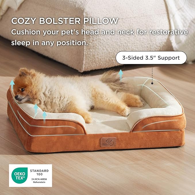 Bedsure Orthopedic Dog Beds for Small Dogs - Washable Small Dog Cat Bed Waterproof, Comfort Pet Couch Sofa with Washable Removable Cover, Pets Bed with Nonskid Bottom, Ember Clay, 24"