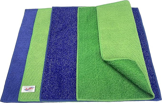 Microfiber Scrub Dish Cleaning Cloth, Non-Scratch, Reusable & Durable for Pan Pot Dish Cooktop Counter Kitchen Household, Machine Washable, 4-Pack, 11.5 x 11.5 inch, Blue & Green Color Assorted