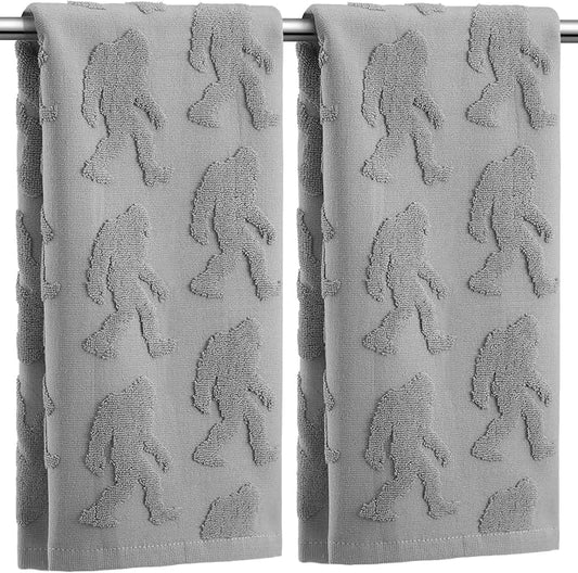 2 Pcs Bigfoot Sasquatch Hand Towels for Bathroom, Gray 100% Cotton Absorbent Jacquard Weave Decorative Towels for Bathroom Kitchen Decor Men Sasquatch Gift, 13.7 x 29.5 Inch