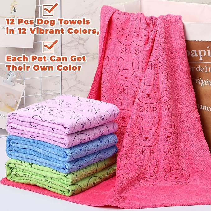 Irenare 12 Pcs Dog Towels Microfiber Pack Bulk, 20 x 40 inch Quick Drying Absorbent Pet Puppy Towels for Drying Small Puppy Dog Cat Pet Kitten Grooming Bathing Shower Travel Supplies
