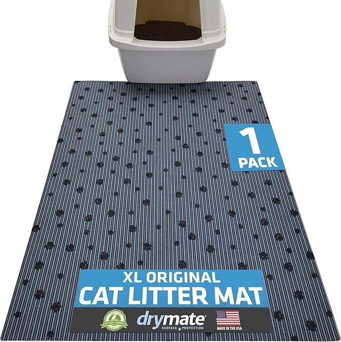Drymate XL Original Cat Litter Mat, Contains Mess from Box, Protects Floors, Urine-Proof, Machine Washable, Soft on Kitty Paws, Absorbent, Waterproof (USA Made, Recycled Content) (28”x36”)(GreyStripe)