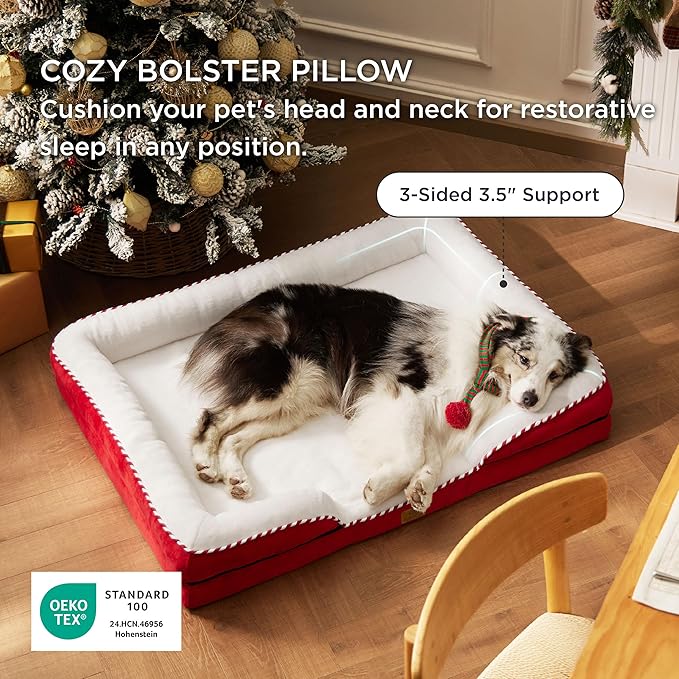 Bedsure XL Orthopedic Dog Bed for Extra Large Dogs - Washable XLarge Dog Cat Bed Waterproof, Comfort Dogs Couch Sofa with Washable Removable Cover, Pet Bed with Nonskid Bottom, Red, 42"