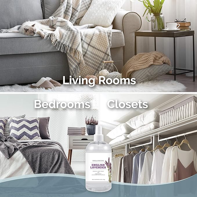 SMELLS BEGONE Air Freshener Home & Linen Spray - 16 oz, Pack of 2 - Odor Eliminator - Made with Essential Oils - English Lavender Scent