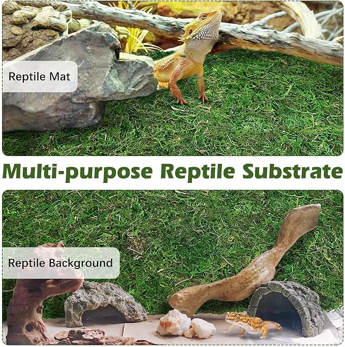 2 PCS Reptile Carpet Cuttable Terrarium Mat Artificial Moss Reptile Liner Green Substrate Flooring Bearded Dragon Tank Accessories for Leopard Gecko Lizard Snake Tortoise (11.81" x 23.62")