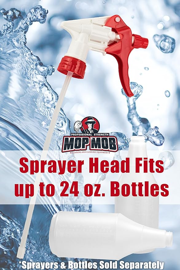 Leak-Free Chemical Resistant Spray Head 10 Pk By Mop Mob. Industrial Sprayer for Auto/Car Detailing Window Cleaning and Janitorial Supply. Heavy Duty Low-Fatigue Trigger and Nozzle Fit 24oz Bottle.