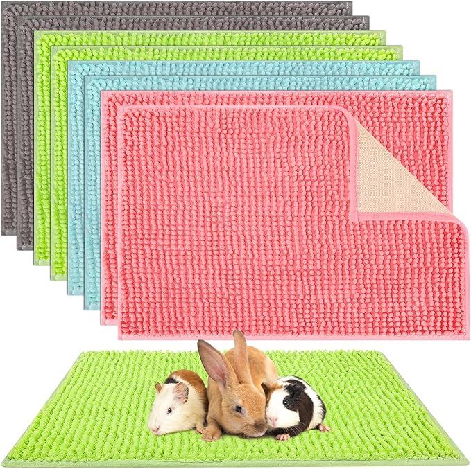 Barydat 8 Pcs Guinea Pig Cage Liner for Guinea Pig Cage Bedding Reusable Rabbit Mat Pad Washable Training Pad Animal Sleeping Bedding Mat(24x16'',Gray, Green, Pink, Blue)