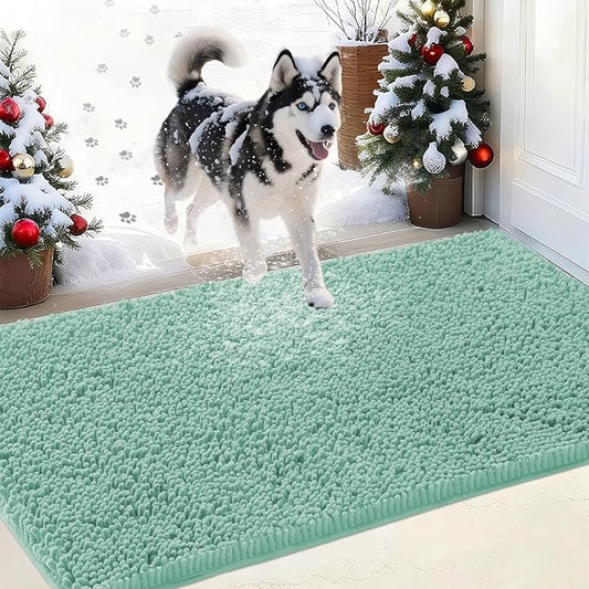 IM HOME Chenille Absorbent Outdoor Doormat 36" x 24", Washable Muddy Door Mats for Dog Non Slip Indoor Doormat Dog Mat for Muddy Paw Front Inside Doormats for Entryway Seafoam Green