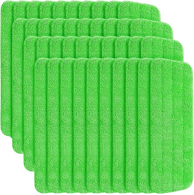 40 Pack Microfiber Cleaning Pads Machine Washable Replacement Head for Wet/Dry Mops Flat Reusable Household Replacement Mop Pad for Hardwood Floor Cleaning Scrubbing Fit Most Mops (Green)
