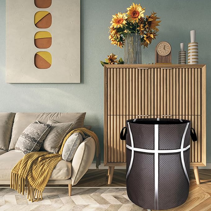 Basketball Texture Laundry Hamper Funny Ball Laundry Basket With Handles Foldable Oxford Cloth Sports Theme Tote Bag Clothes Toy Storage Bucket 18.9" x16.5" For Bathroom/Laundry/Bedroom