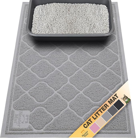 Neater Pets Neater Mat Cat Litter Rug, Thick & Durable Cat Mat for Litter Box, Trapper Pad Catches Mess to Protect Indoor Floors, Soft on Kitty Paws, Anti-Skid Grip Backing, Easy to Clean, Grey