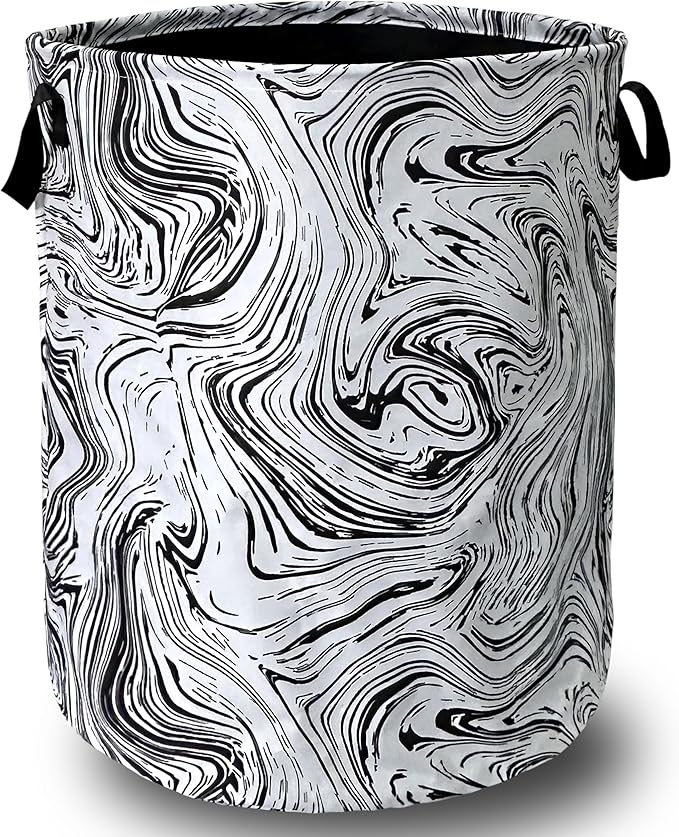 Black and White Marble Texture Laundry Basket Foldable With Handles Tote Bag Oxford Cloth Funny Laundry Hamper Clothes Storage Bucket Toy Organizer 18.9"x16.5"For Bathroom/Laundry/Bedroom
