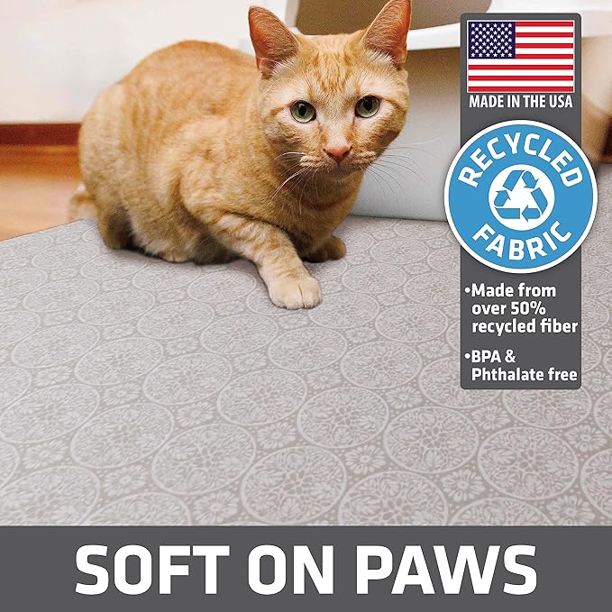 Drymate XL Original Cat Litter Mat, Contains Mess from Box, Protects Floors, Urine-Proof, Machine Washable, Soft on Kitty Paws, Absorbent, Waterproof (USA Made, Recycled Content) (29”x36”)(Tan Global)