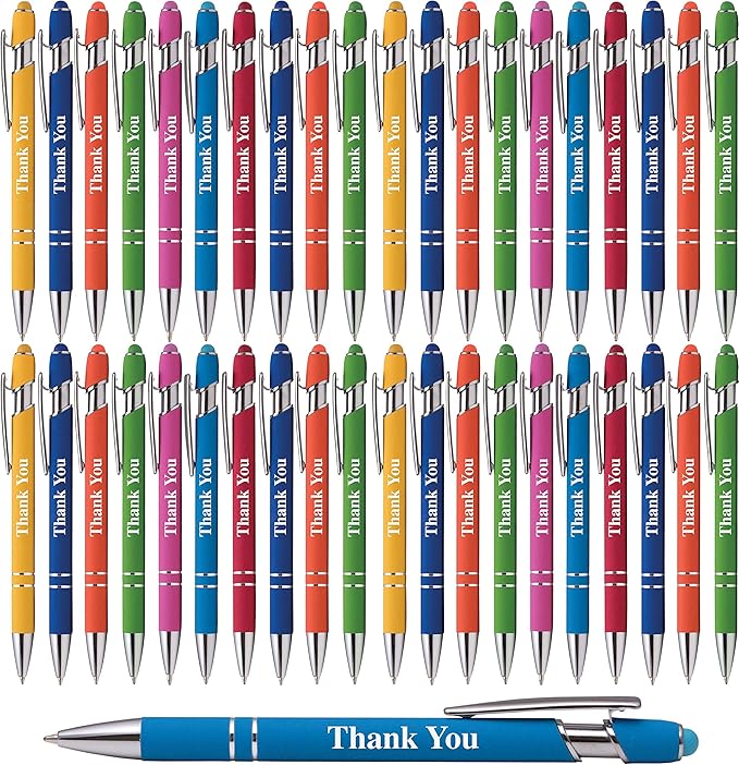 "Thank You" Premium Gift Stylus Pens For All TouchScreen Devices - Metal Soft Touch - 2 in 1 Combo Pen for Events, Parties, Employee Appreciation & More (40 Pack)