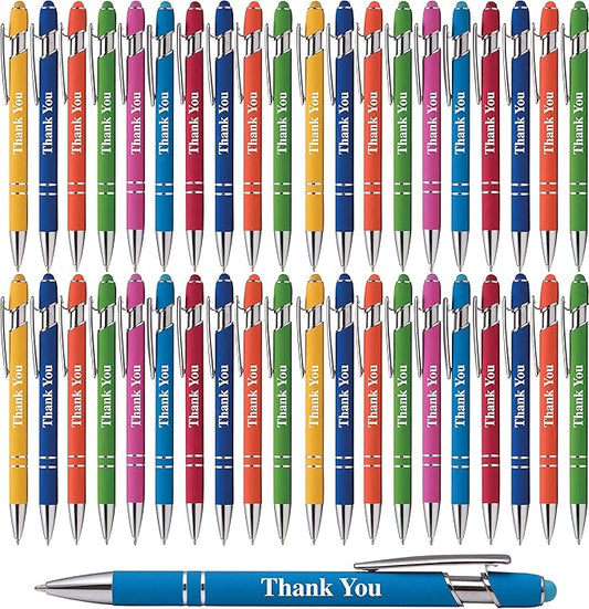 "Thank You" Premium Gift Stylus Pens For All TouchScreen Devices - Metal Soft Touch - 2 in 1 Combo Pen for Events, Parties, Employee Appreciation & More (40 Pack)