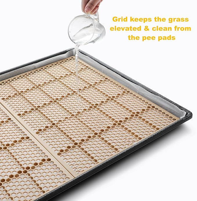 MEEXPAWS Dog Grass Pad with Tray Large, New Generation Odor Free Instant-Penetration Artificial Grass for Dog Potty with Tray, Indoor Dog Litter Box for Balcony,Hemmed Edge, Disposable Pee Pad, Green