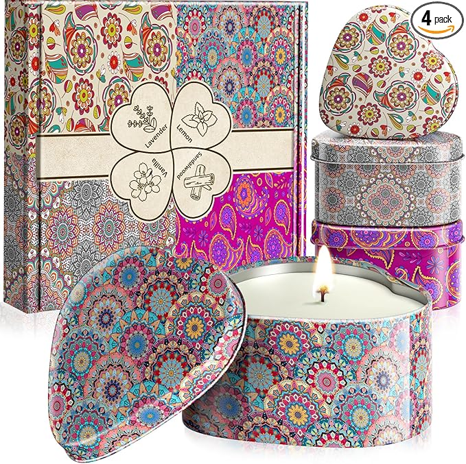 WarmEmbrace Scented Candles, 4 Pack Candles for Women, Candle Set 4 Different Scents, Natural Ingredients Soy Candle for Home, Present for Women