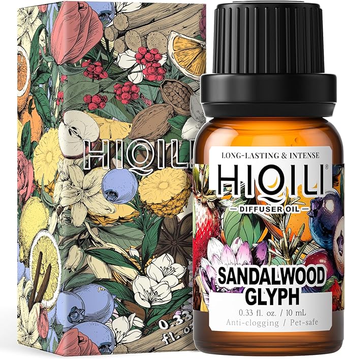 HIQILI Diffuser Oil for Humidifier & Reed Diffusers, Suitable for Home and Other Scenarios, Long Lasting Scent - Sandalwood Glyph, 0.34 Fl Oz