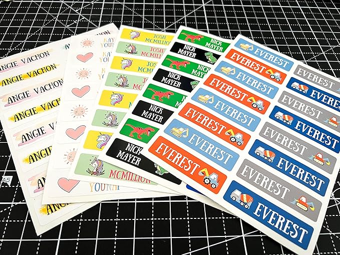 128 Custom Waterproof Dishwasher Safe Kid Name Labels for Daycare, School Supply, Baby Bottles, Lunch Boxes and Cups, Travel. Cute Personalized Design Name Stickers (Pattern 9)