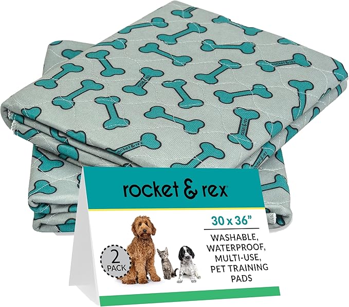 rocket & rex Premium Washable Pee Pads for Dogs, Waterproof & Reusable Puppy Pads for Potty Training, Whelping, Lining Crates & More, Guaranteed for up to 300 Washes, 30" x 36" (Pack of 2)