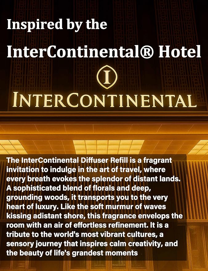 Hotel Diffuser Oil, InterContinental Inspired Luxury Scented Oil for Waterless, Cold Air, Reed Diffuser, Long Lasting Aromatherapy Fragrance, Relaxing & Elegant Aroma for Home, Office, Spa - 3.38Fl Oz