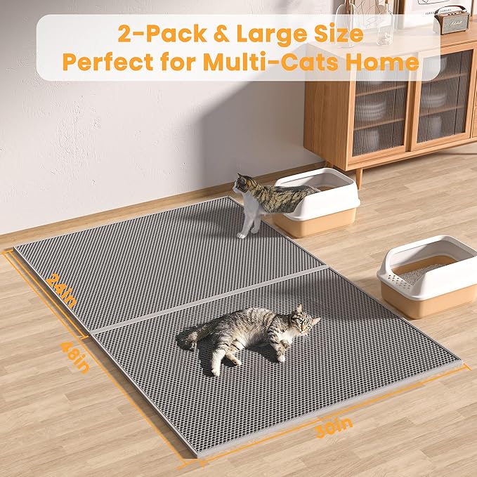 Pieviev 2 Packs Cat Litter Mat Double Layer Waterproof Urine Proof Trapping Mat (30''X24'', Gray)