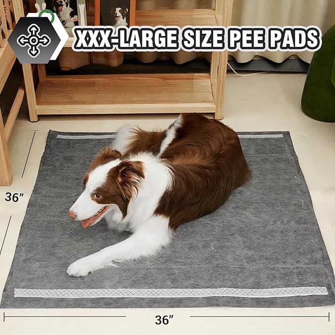 IMMCUTE Extra Large 36"X36" Charcoal Training Pads for Dogs, 30 Count, Activated Carbon Odor Control, XL Pads with Adhesive Strip