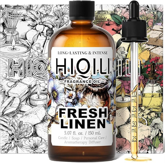 HIQILI Fresh Linen Fragrance Oil for Candle & Room Spray Making, Add to Dryer Balls, Freshie Scents for Essential Oil Diffuser - 5.07 Fl Oz