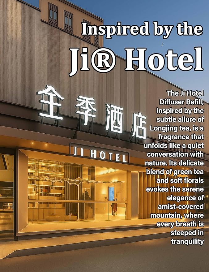 Hotel Diffuser Oil, Ji Hotel-Inspired Green & White Tea, Amber Scented - Premium 5-Star Essential Oil for Waterless & Cold Air Diffusers, Long-Lasting Relaxing Aroma for Home, Office & Spa, 3.38 Fl Oz