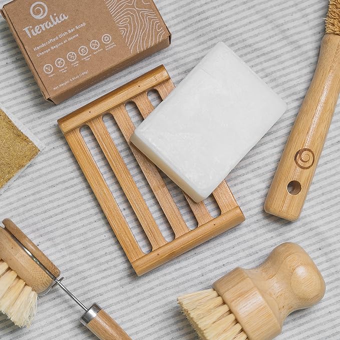 Tieralia Lemon Dish Soap Bar – Solid Dish Block Soap Set for Kitchen Cleaning | Plant-Based, Fragrance-Free, Vegan Bar Soap | Long-Lasting, Zero Waste | 2-Pack (11.28 oz)