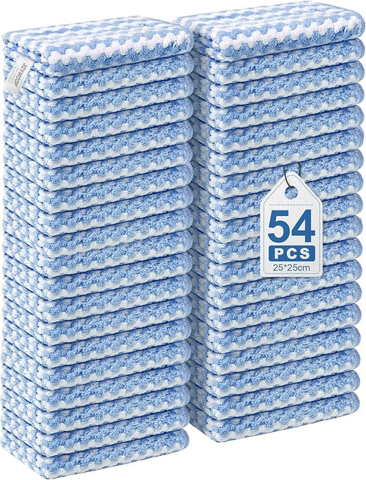 JOYMOOP 54 Packs Microfiber Cleaning Cloths, 10" x 10" Kitchen Towels – Reusable Cleaning Rags, Lint-Free, Super Absorbent Cleaning Cloths for Kitchen, Car, and Household Cleaning, Blue