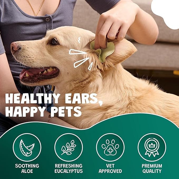 Dog Ear Wipes for Dogs | Extra Thick with Aloe Vera & Eucalyptus | 125 Count | Hypoallergenic Ear Cleaner for Dogs with Pearl Texture for Deeper Clean | Scrubby Pet