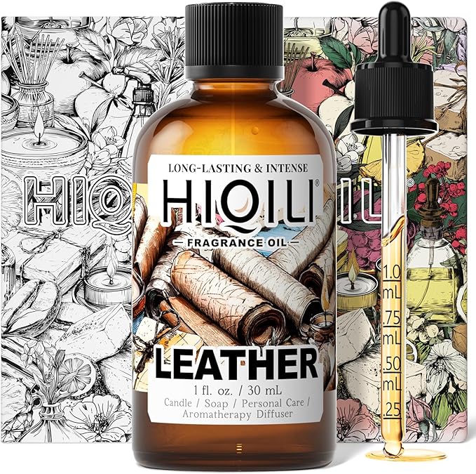 HIQILI Leather Fragrance Oil, Men's Scent, for Car Air Freshener Use, Soap, Candle, and Long-Lasting Perfume Making - 1 Fl Oz
