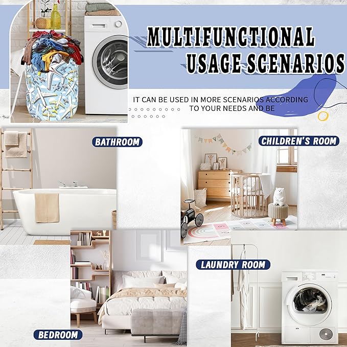 Cartoon Plane Laundry Basket Foldable Funny Laundry Hamper With Handle Oxford Cloth Portable Clothes Storage Organizer Basket 18.9"x16.5" Laundy Bag For Laundry Room/Bedroom/Bathrooms